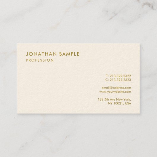 Carte de visite moderne Gold Text Modèle de luxe (Dos)