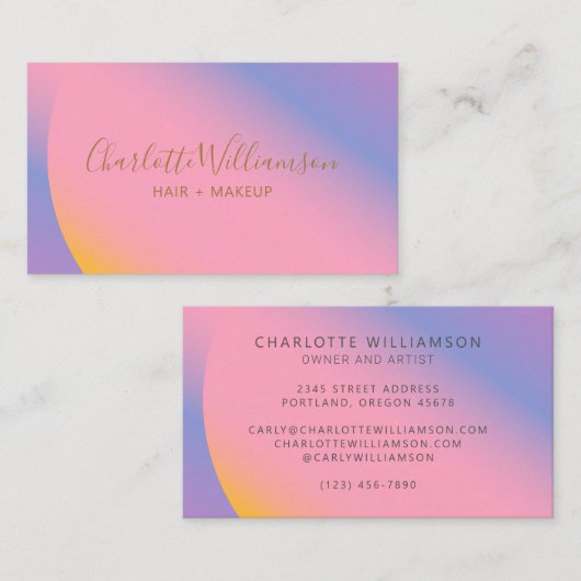 Carte De Visite Moderne Gradient rose violet beauté marque unique (Devant / Derrière)