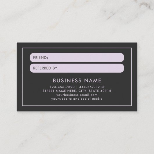 Carte De Visite Moderne Gras et simple recommandation d'un ami (Dos)