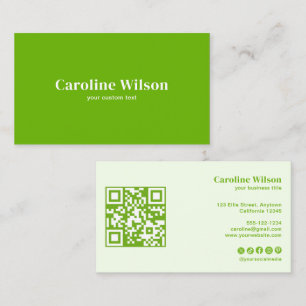 Carte De Visite Moderne Gras Lime Vert QR Code Professionnel
