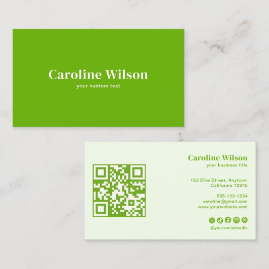 Carte De Visite Moderne Gras Lime Vert QR Code Professionnel (Devant / Derrière)