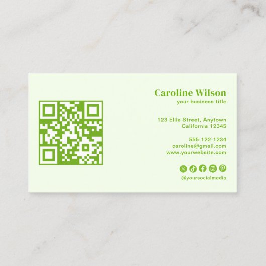 Carte De Visite Moderne Gras Lime Vert QR Code Professionnel (Dos)