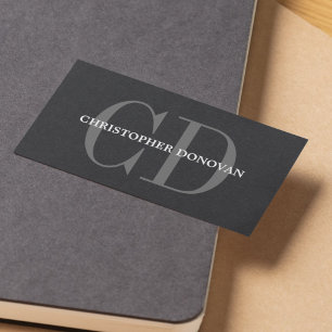 Carte De Visite Moderne Gras Monogramme Consultant Papier noir