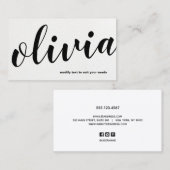 Carte De Visite Moderne Gras Noir Cuir Blanc Script Calliage (Devant / Derrière)