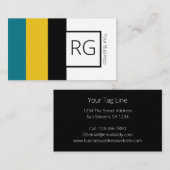 Carte De Visite Moderne Gras Turquoise Monogramme de moutarde Pers (Devant / Derrière)