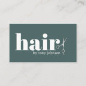 Carte De Visite Moderne Gras Vert Faux Ciseaux Argent Coiffeur (Devant)