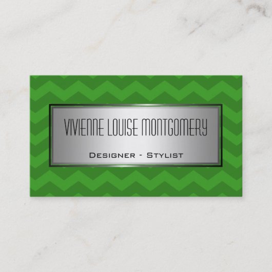 Carte de visite moderne Green Chevron Designer (Devant)