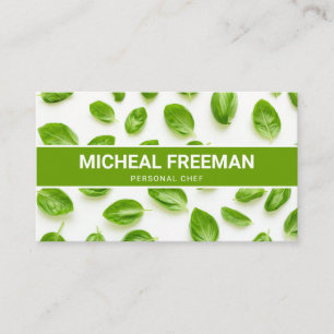 Carte De Visite Moderne Green & White Basil Motif personnel Chef