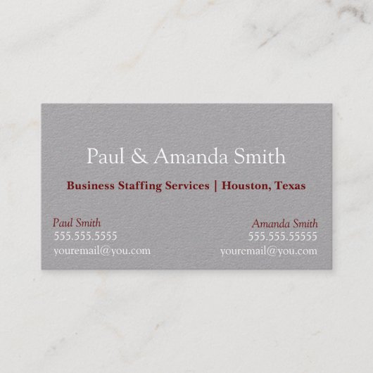 Carte de visite moderne gris avec 2 noms et contac (Devant)
