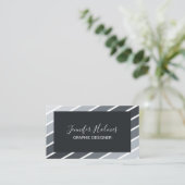 Carte de visite moderne Gris Blanc Diagonal Stripe (Debout devant)