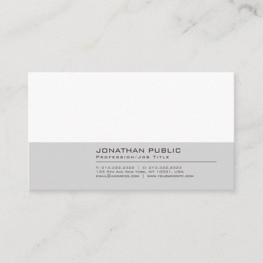 Carte De Visite Moderne Gris Blanc Professionnel Élégant Plat (Devant)