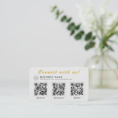 Carte De Visite Moderne Gris Or 3 Code QR Multi Réseaux Sociaux (Debout devant)
