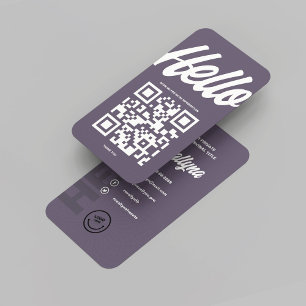 CARTE DE VISITE MODERNE HELLO MONOGRAM LOGO DAVY GRAY QR CODE