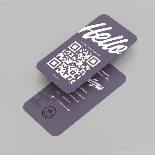 CARTE DE VISITE MODERNE HELLO MONOGRAM LOGO DAVY GRAY QR CODE