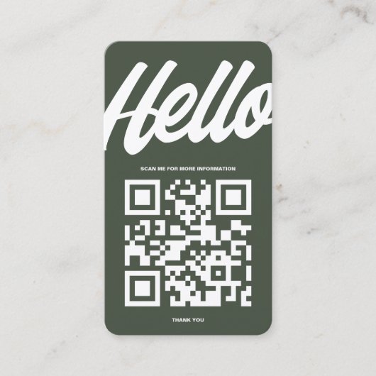 CARTE DE VISITE MODERNE HELLO MONOGRAM LOGO MOSS GREEN QR CODE (Devant)