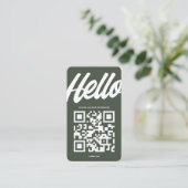 CARTE DE VISITE MODERNE HELLO MONOGRAM LOGO MOSS GREEN QR CODE (Debout devant)