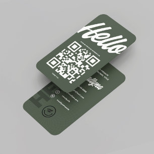 CARTE DE VISITE MODERNE HELLO MONOGRAM LOGO MOSS GREEN QR CODE