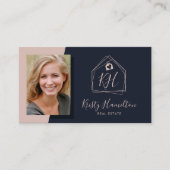 Carte De Visite Moderne Immobilier Professionnel Marine Blush QR C (Devant)