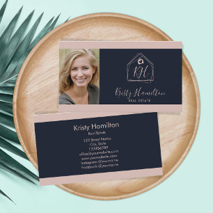 Carte De Visite Moderne Immobilier Professionnel Marine Blush Rose