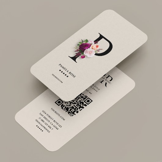 Carte De Visite Moderne Initiale P Monogramme Élégant Sable Floral
