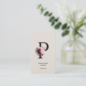 Carte De Visite Moderne Initiale P Monogramme Élégant Sable Floral (Debout devant)
