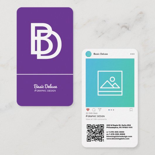 Carte De Visite Moderne inspirée par Instagram (Devant / Derrière)