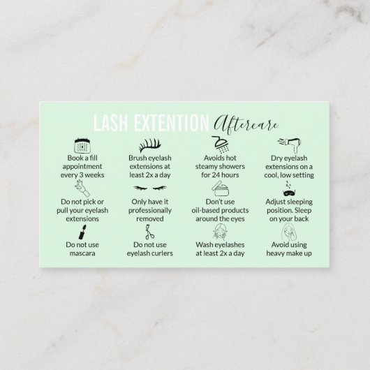Carte De Visite Moderne Lash Extension Instructions pour les soins (Dos)