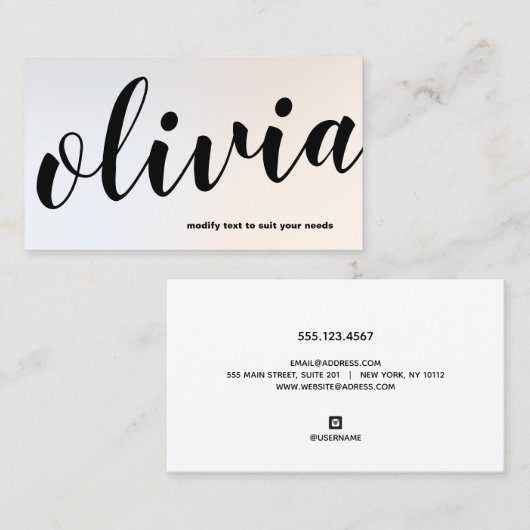 Carte De Visite Moderne Lumineuse Argent Gras Script Calligraphie  (Devant / Derrière)