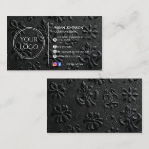 Carte De Visite Moderne luxe mat noir personnalisé logo médias soc