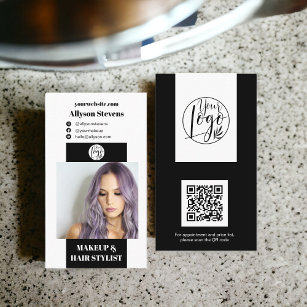 Carte De Visite Moderne maquillage noir blanc cheveux photo qr cod