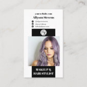 Carte De Visite Moderne maquillage noir blanc cheveux photo qr cod (Devant)