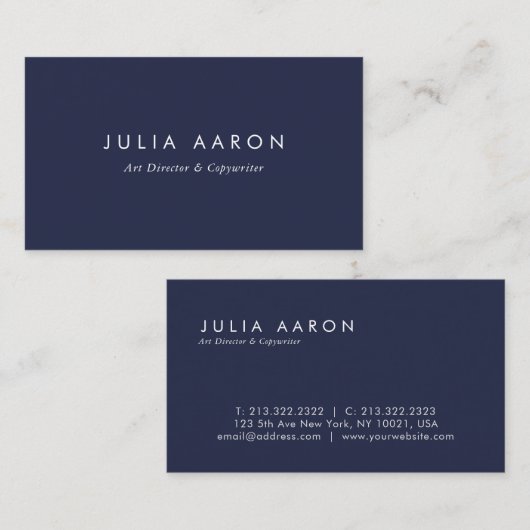 Carte De Visite Moderne Marine Professionnelle Plaine Bleu et Blan (Devant / Derrière)