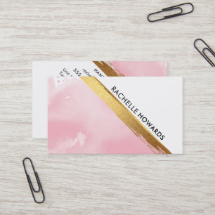 Carte De Visite MODERNE MINIMAL ANGLE rose aquarelle or brosse