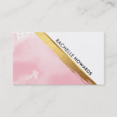 Carte De Visite MODERNE MINIMAL ANGLE rose aquarelle or brosse (Devant)