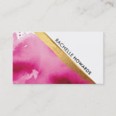 Carte De Visite MODERNE MINIMAL ANGLE rose aquarelle or brosse (Devant)