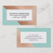 Carte De Visite MODERNE MINIMAL ANGLE rose or coin menthe blanc (Devant / Derrière)