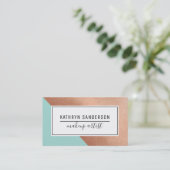 Carte De Visite MODERNE MINIMAL ANGLE rose or coin menthe blanc (Debout devant)