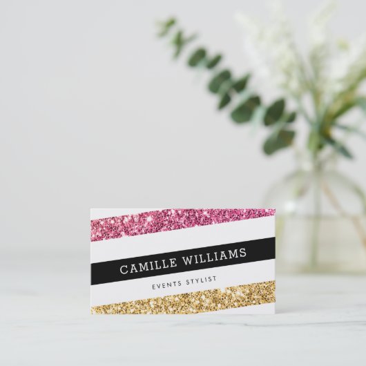 Carte De Visite MODERNE MINIMAL angle strié audacieux or rose part (Debout devant)