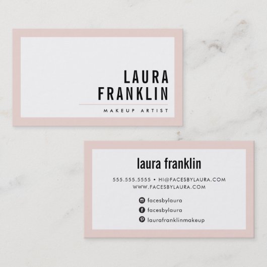 Carte De Visite MODERNE MINIMAL bold nom rose pâle noir (Devant / Derrière)