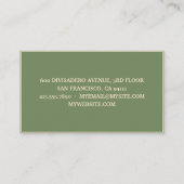 Carte De Visite Moderne minimal de couture à la main verte profess (Dos)