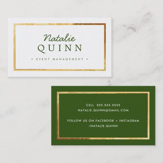 Carte De Visite MODERNE MINIMAL élégant bordure or vert foncé (Devant / Derrière)