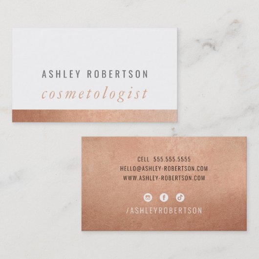 Carte De Visite MODERNE MINIMAL élégant élégant simple or rose (Devant / Derrière)