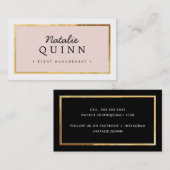 Carte De Visite MODERNE MINIMAL élégante bordure or noir rose pâle (Devant / Derrière)