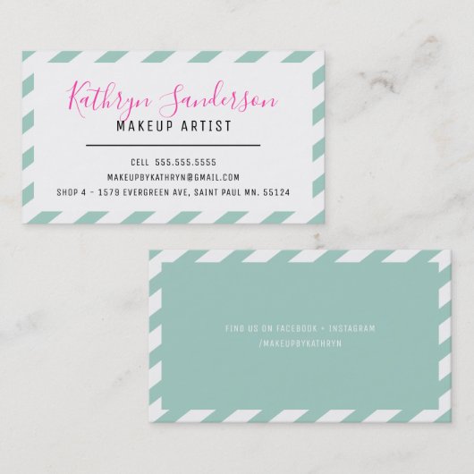 Carte De Visite MODERNE MINIMAL FRONTIÈRE simple menthe vert rose  (Devant / Derrière)