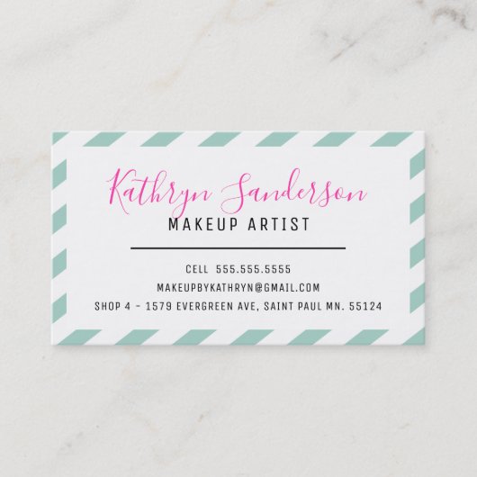 Carte De Visite MODERNE MINIMAL FRONTIÈRE simple menthe vert rose  (Devant)