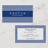 Carte De Visite MODERNE MINIMAL marine rayée bleu marine blanc (Devant / Derrière)