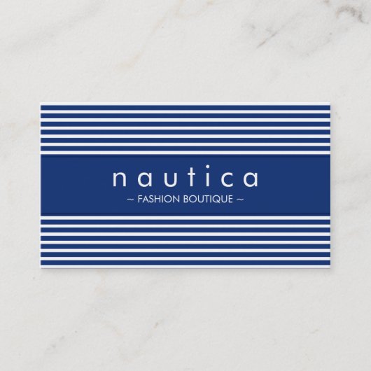 Carte De Visite MODERNE MINIMAL marine rayée bleu marine blanc (Devant)