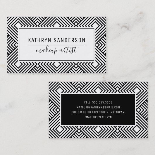 Carte De Visite MODERNE MINIMAL motif simple noir blanc (Devant / Derrière)