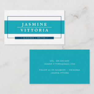 Carte De Visite MODERNE MINIMAL simple bordure bleu marine turquoi