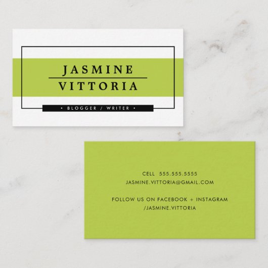 Carte De Visite MODERNE MINIMAL simple bordure citron vert bande n (Devant / Derrière)